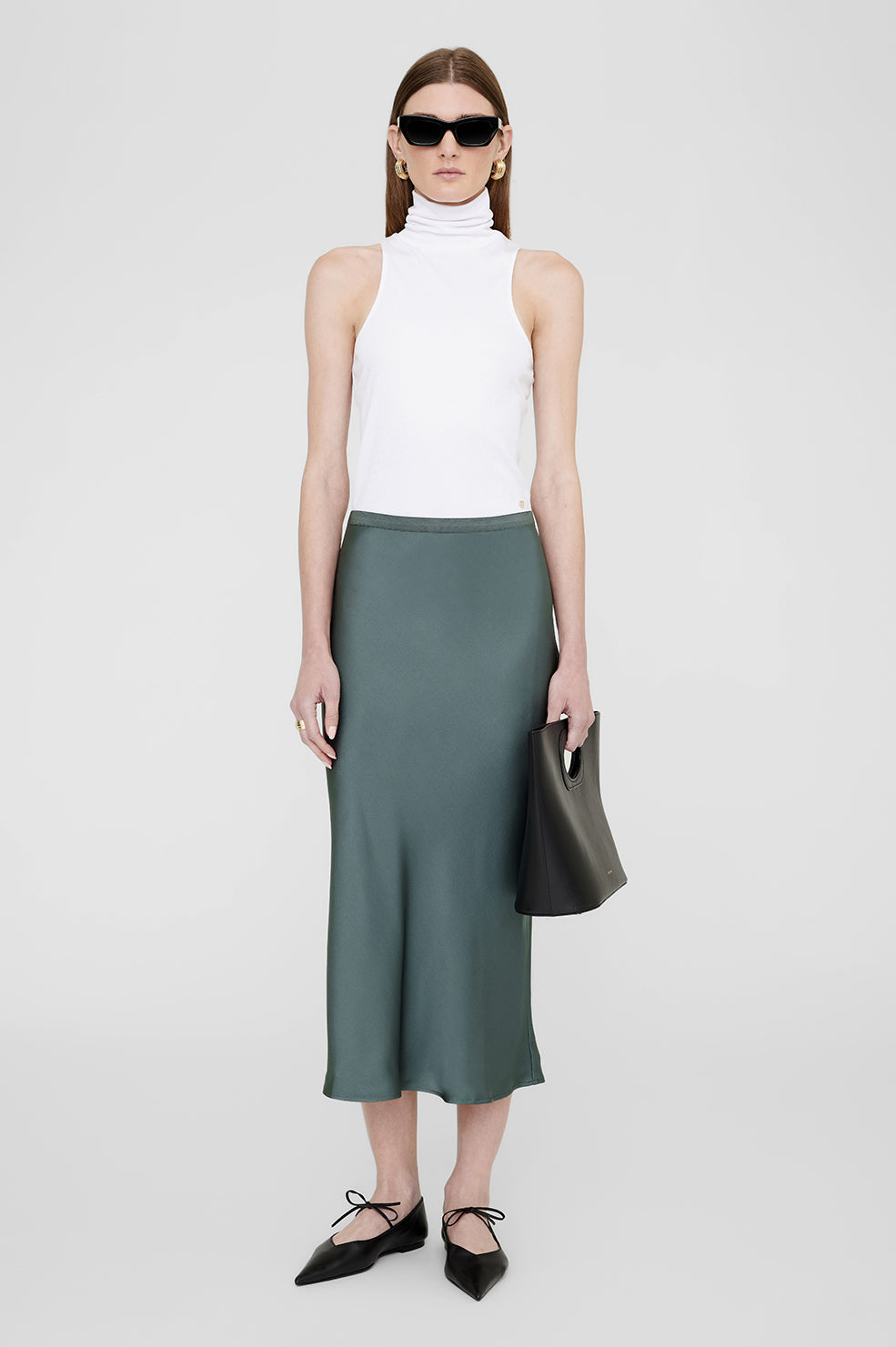 Bar Silk Skirt - Dark Sage