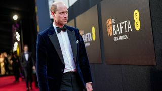 Prince William, Prince of Wales arrives at the 2024 EE BAFTA Film Awards at The Royal Festival Hall on February 18, 2024