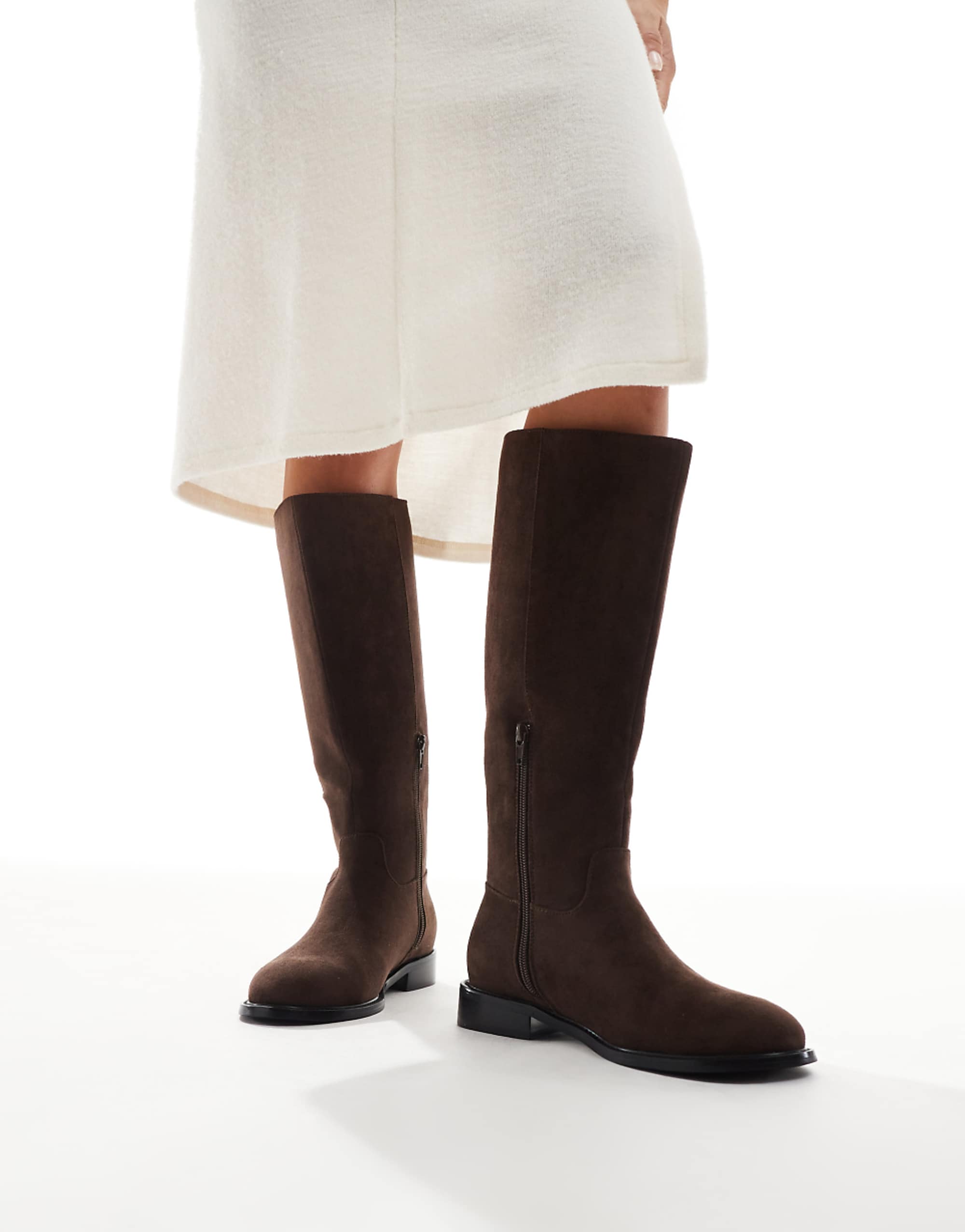 London Rebel Scarlett Refined Riding Boots in Suedette Chocolate