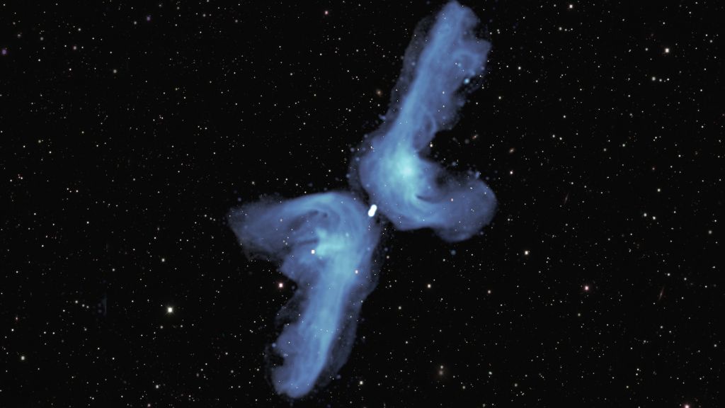 The &#039;double boomerang&#039; of an x-shaped radio galaxy.