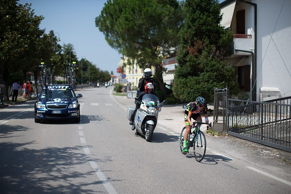 Scotti Lechuga (USA) of Hagens-Berman Supermint Cycling Team tries to break away during the Giro Rosa 2016 - Stage 3