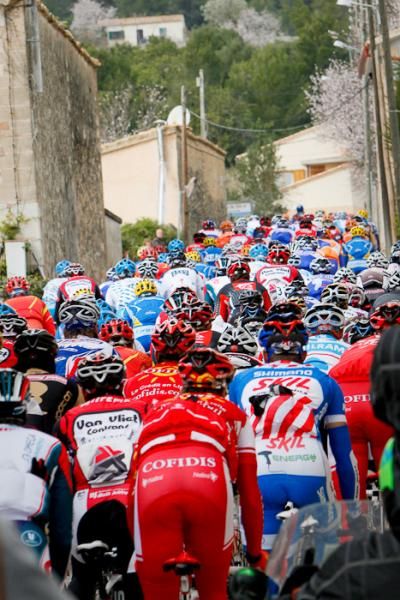 The riders starting the first big mountain of the day.