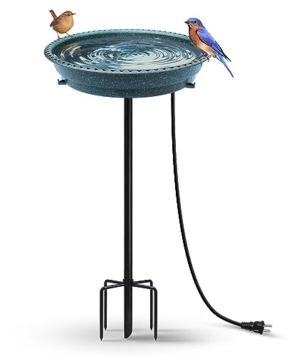 Bird Wish Heated Bird Bath, Stable 5-Prong Metal Base Thermostat Control Weather Resistance All Seasons Available 75w Heated Bird Baths for Outdoors for Winter Garden Yard Patio Lawn, Spotted Green