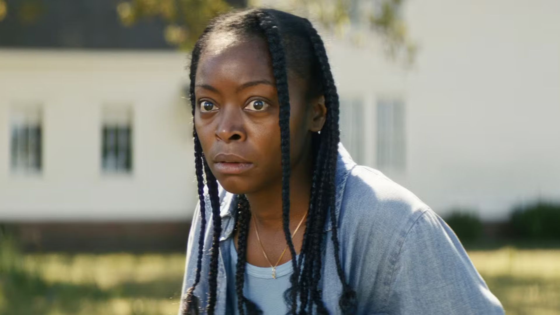 Danielle Deadwyler looks scared in The Woman in the Yard.