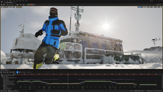 Unreal Engine 5.4 features; a game character runs in snow