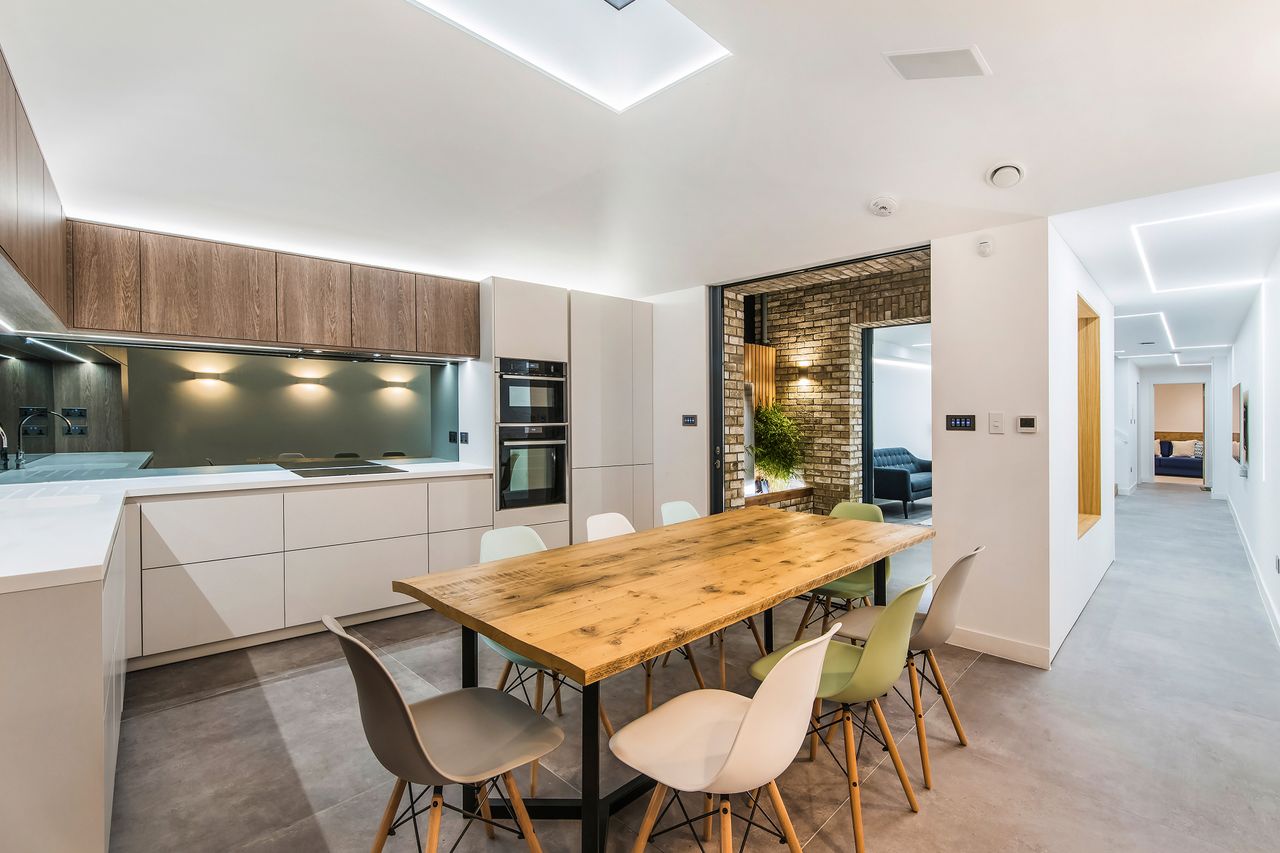 open plan kitchen with courtyard garden