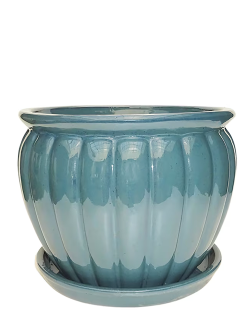 Allen + Roth Blue Glaze Ceramic Planter
