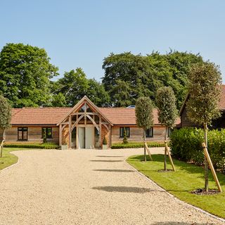 exterior with trees and wooden house