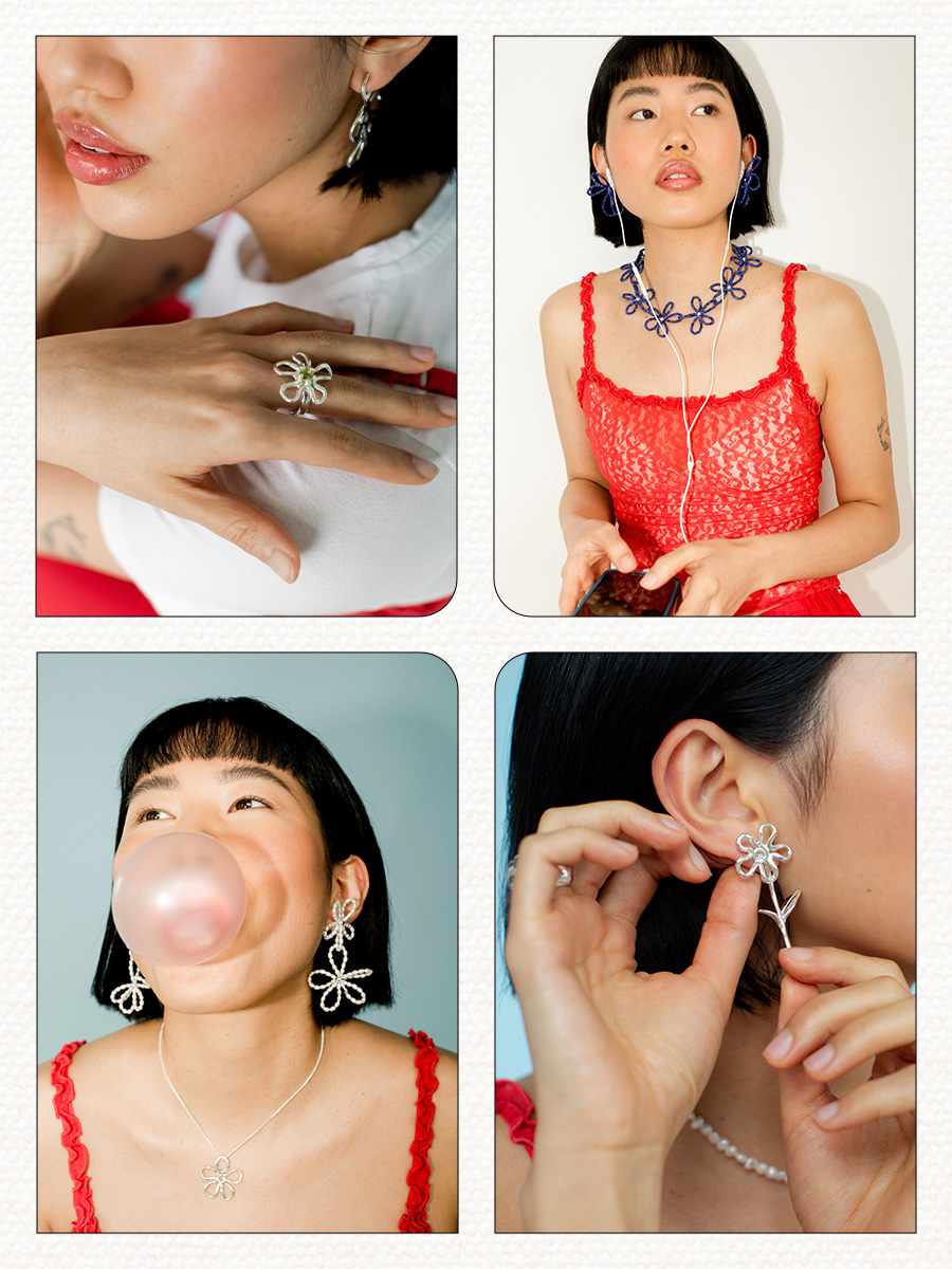 A collage of models wearing the Asian-founded jewelry brand Kara Yoo.