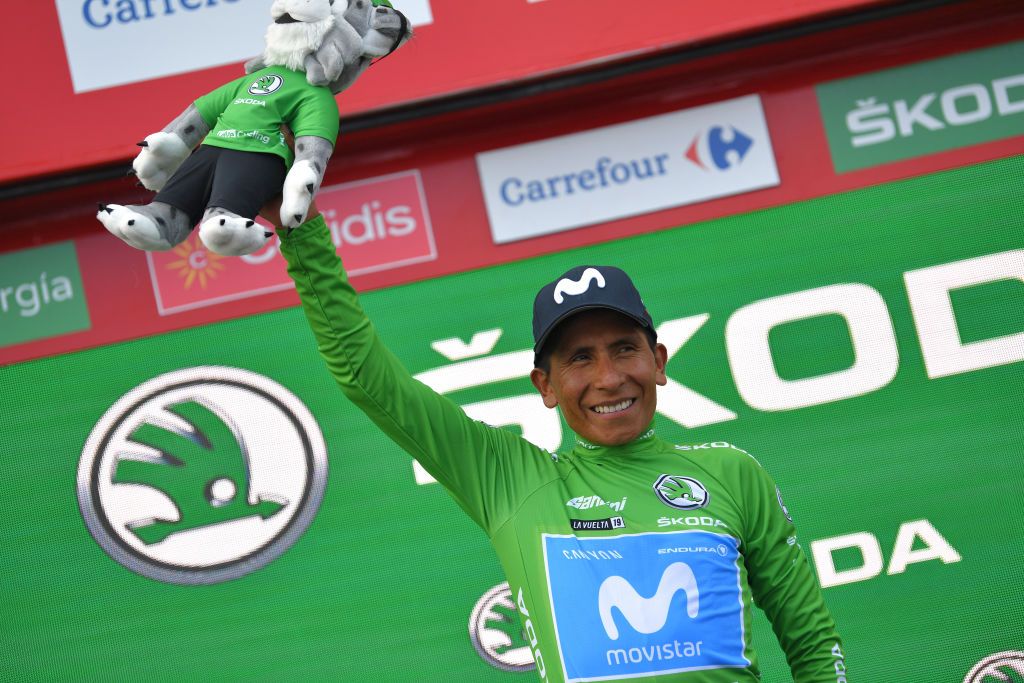 Nairo Quintana (Movistar) in the points jersey at the 2019 Vuelta a Espana