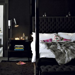 Bathroom black wall with king size bed