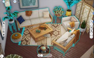 The Sims 5 in development screenshot - A livingroom with several objects selected