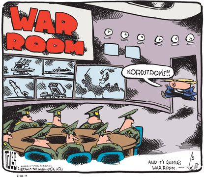 Political Cartoon U.S. Donald Trump Nordstrom Russia war room