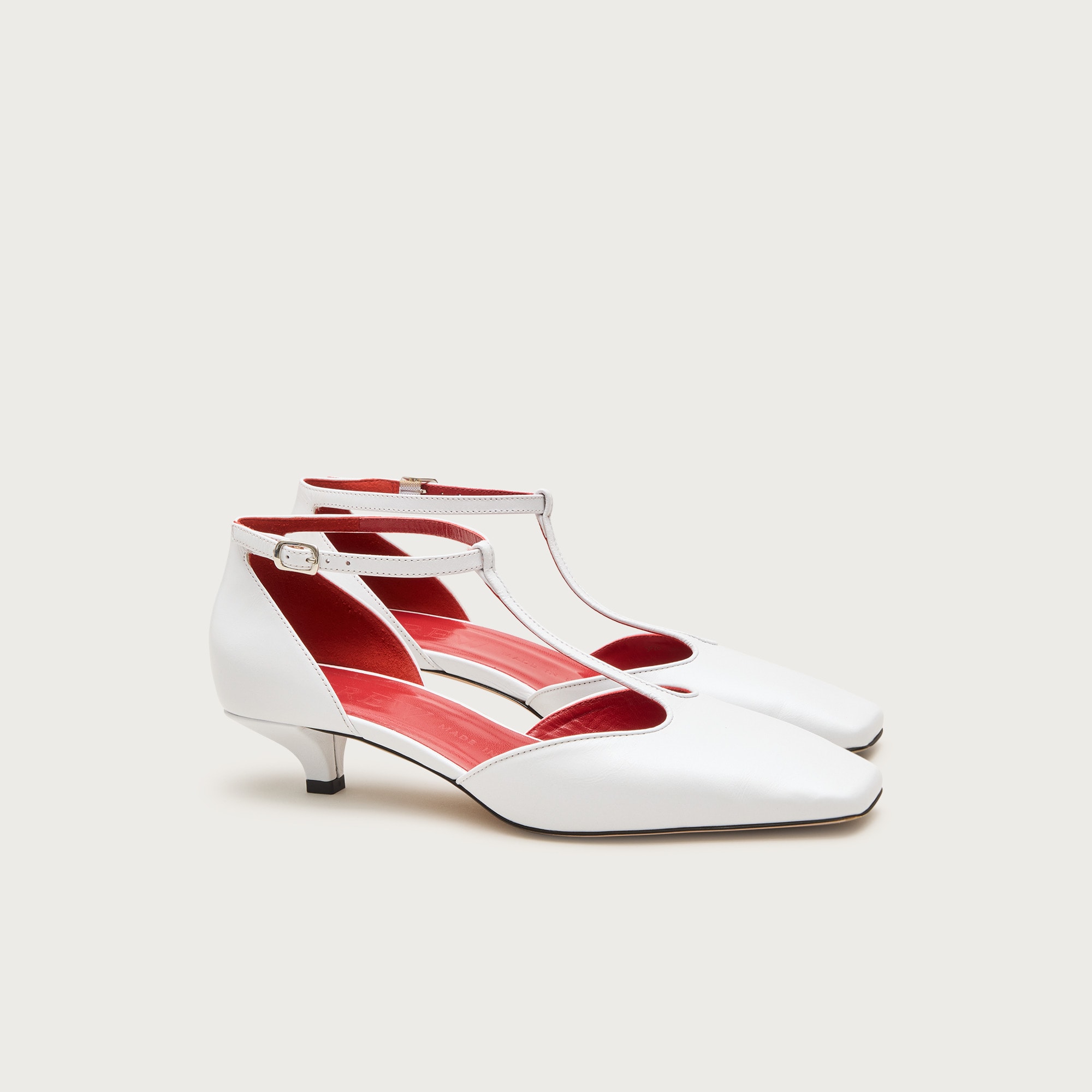 Made-In-Italy T-Strap Heels in Leather