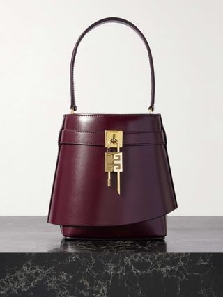 Shark Lock Embellished Layered Leather Bucket Bag