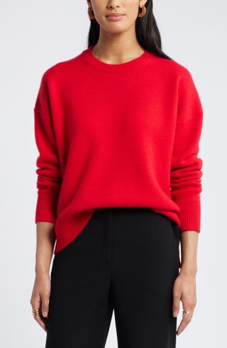 Crewneck Side Slit Wool & Cashmere Sweater