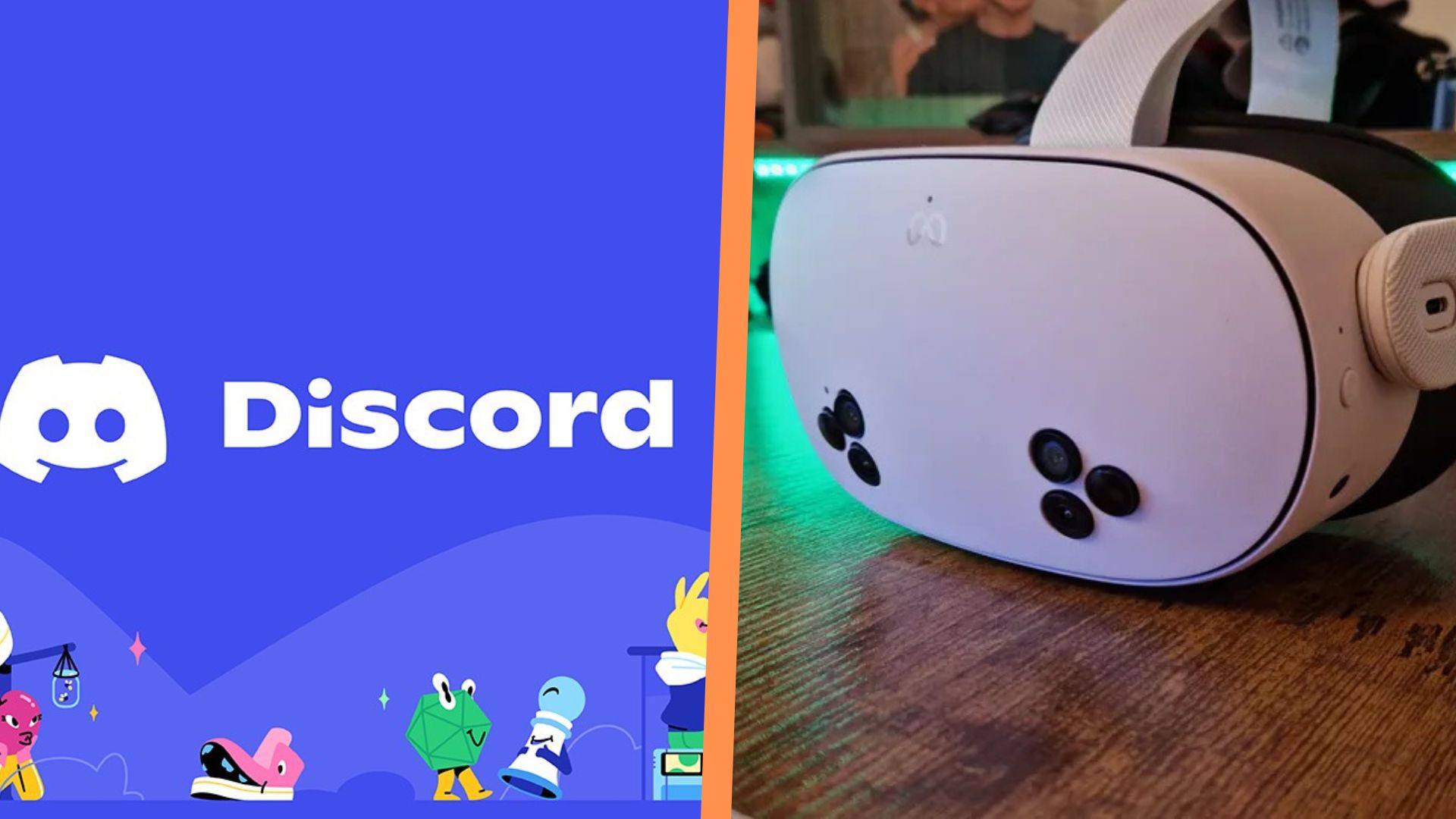A side by side image of a Quest 3S and the Discord logo