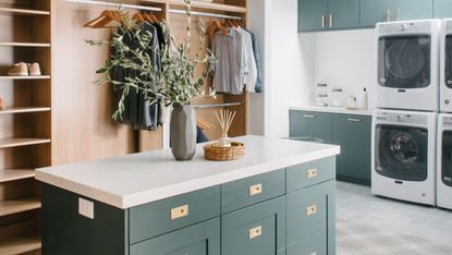 Shea McGee master closet with laundry room transformation