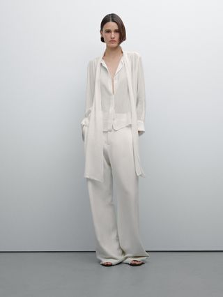 Flowing Semi-Sheer Shirt With Tie Detail - Studio