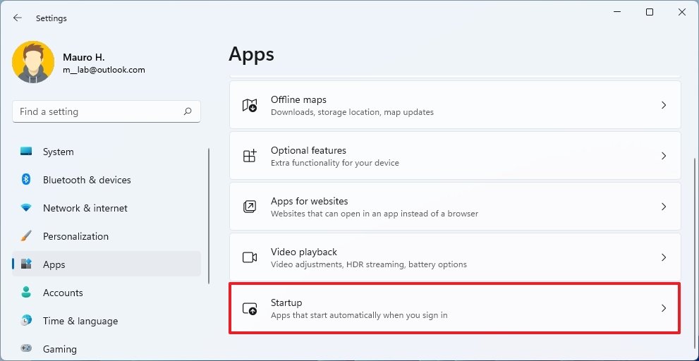 Open Startup settings