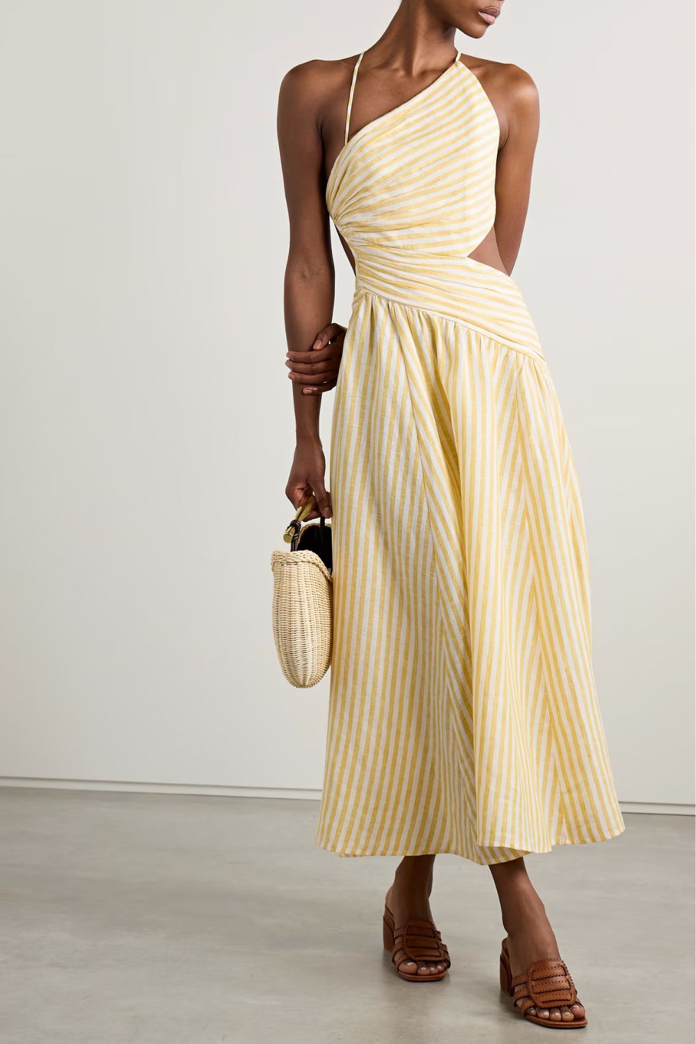 Zimmermann Cascadian cutout ruched striped linen midi dress