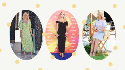 Holly Willoughby's dresses in a collage image