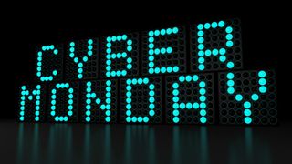 Cyber Monday written out in green LEDs