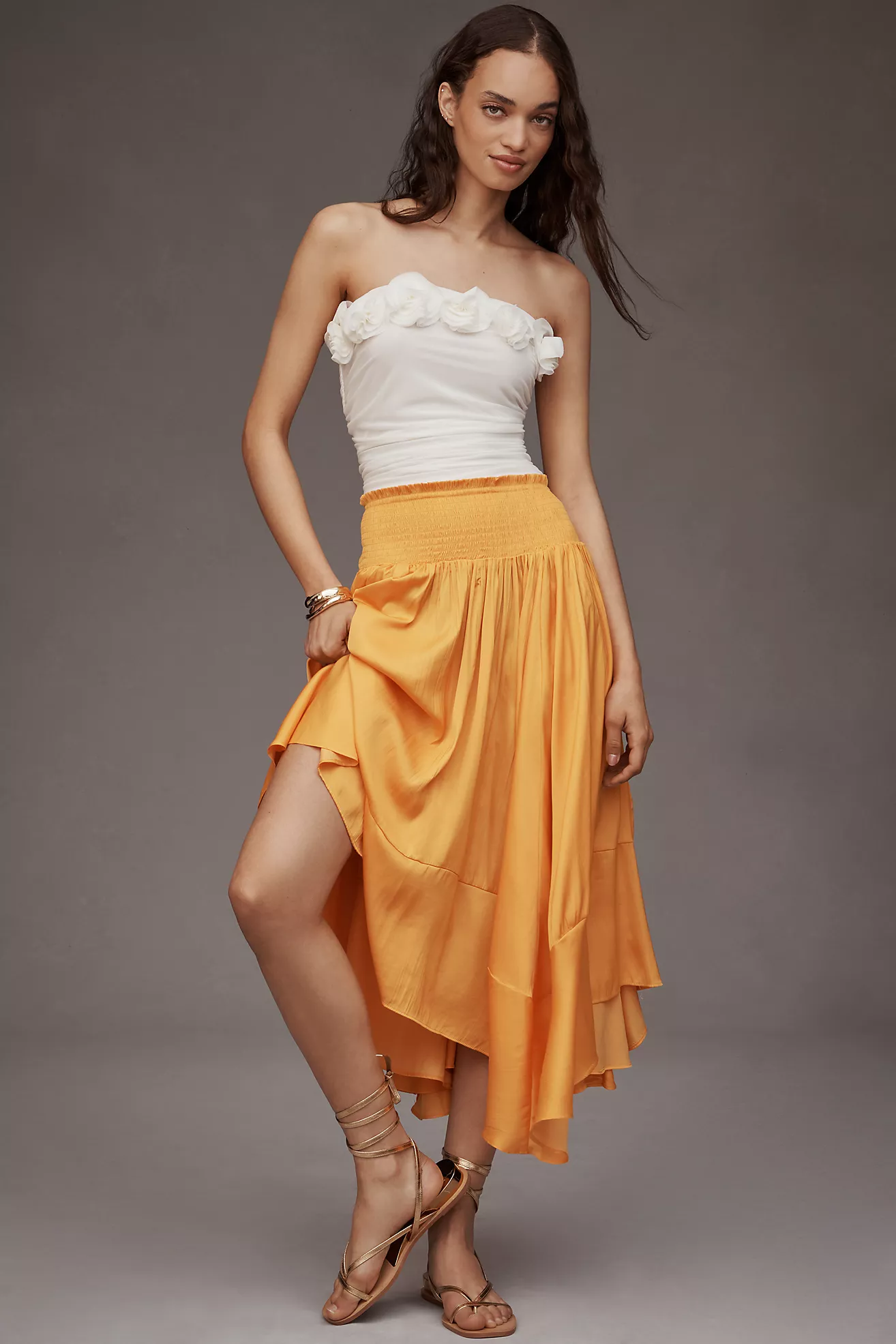 By Anthropologie Smocked-Waist Asymmetrical Skirt