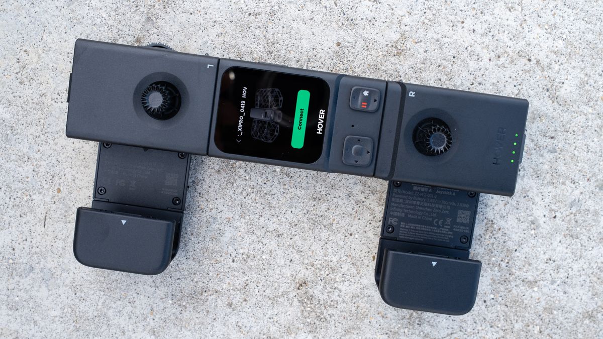HoverAir X1 PRO with two controllers attached