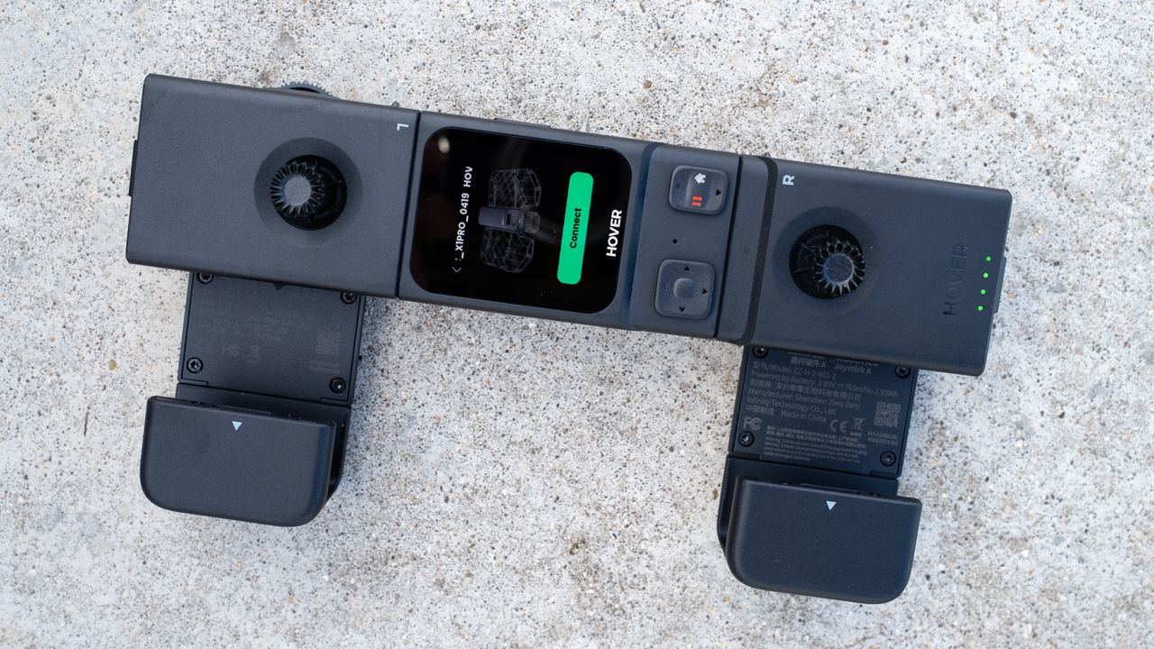 HoverAir X1 PRO with two controllers attached