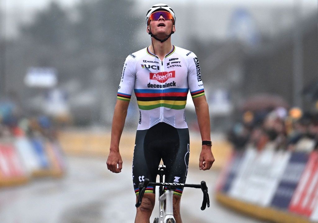 HARELBEKE BELGIUM MARCH 22 EDITORS NOTE Alternate crop Mathieu van der Poel of The Netherlands and Team Alpecin Deceuninck celebrates at finish line as race winner during the 67th E3 Saxo Bank Classic Harelbeke 2024 a 2076km one day race from Harelbeke to Harelbeke UCIWT on March 22 2024 in Harelbeke Belgium Photo by Tim de WaeleGetty Images