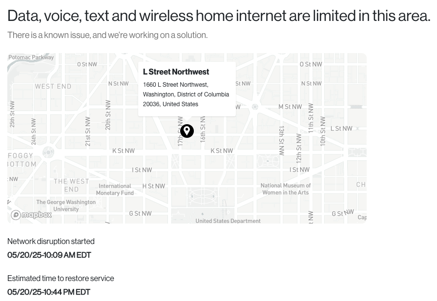 Verizon outage reports