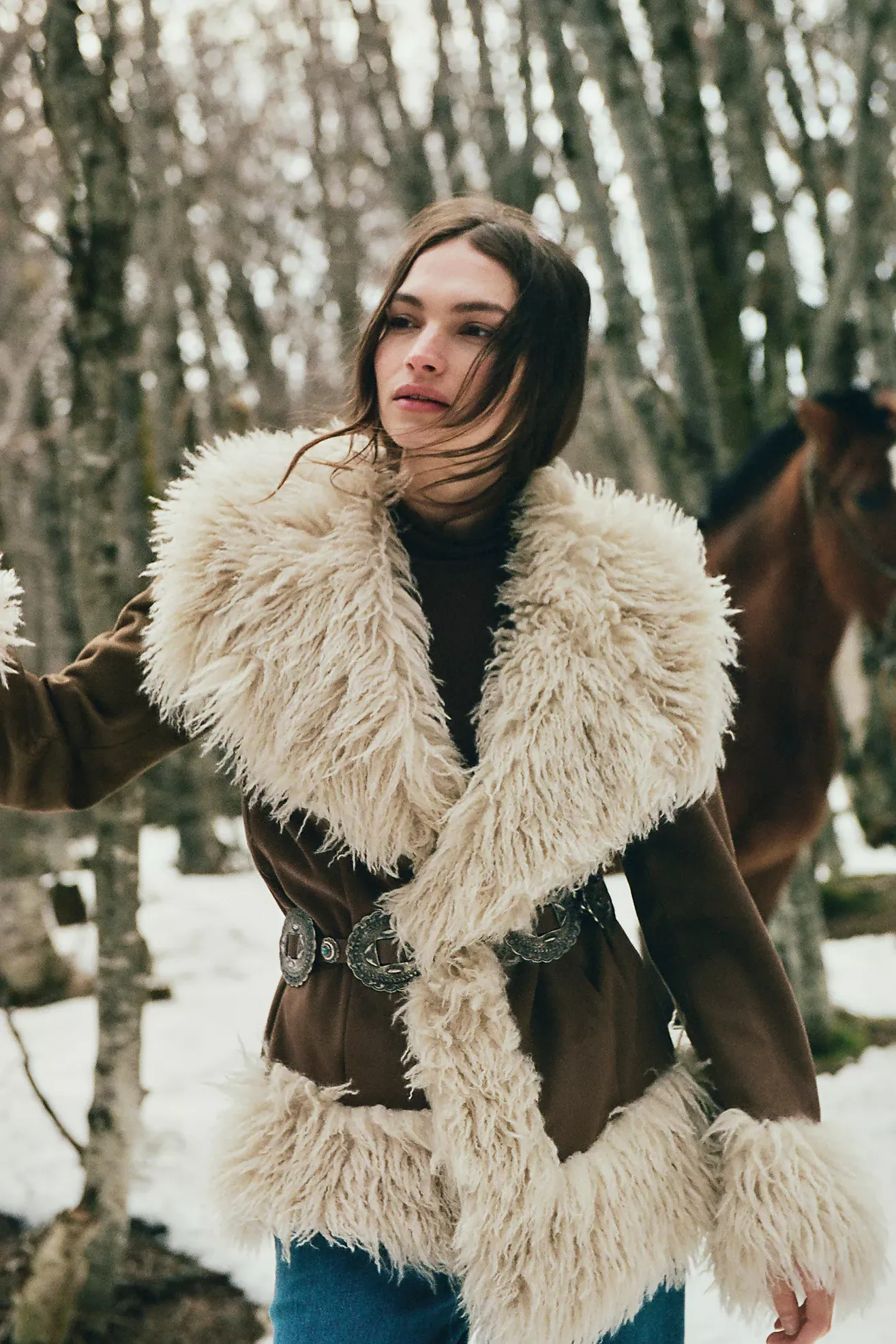 Maeve Belted Faux Fur Coat