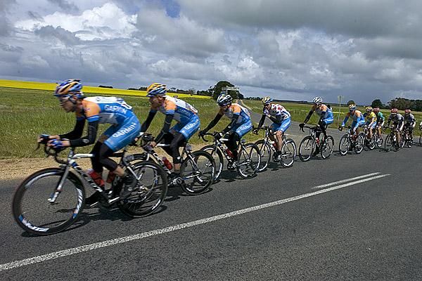 Garmin Slipstream drive the peloton towards the leading duo around two minutes up the road.