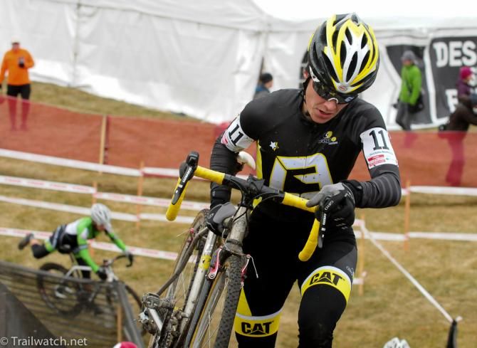 Andrea Smith (Ladies First Racing) at the top of the stairs