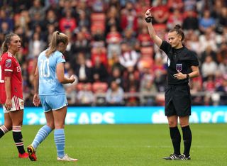Stanway received abusive messages on social media after being sent off in Manchester City's 2-2 draw at Manchester United (Martin Rickett/PA).