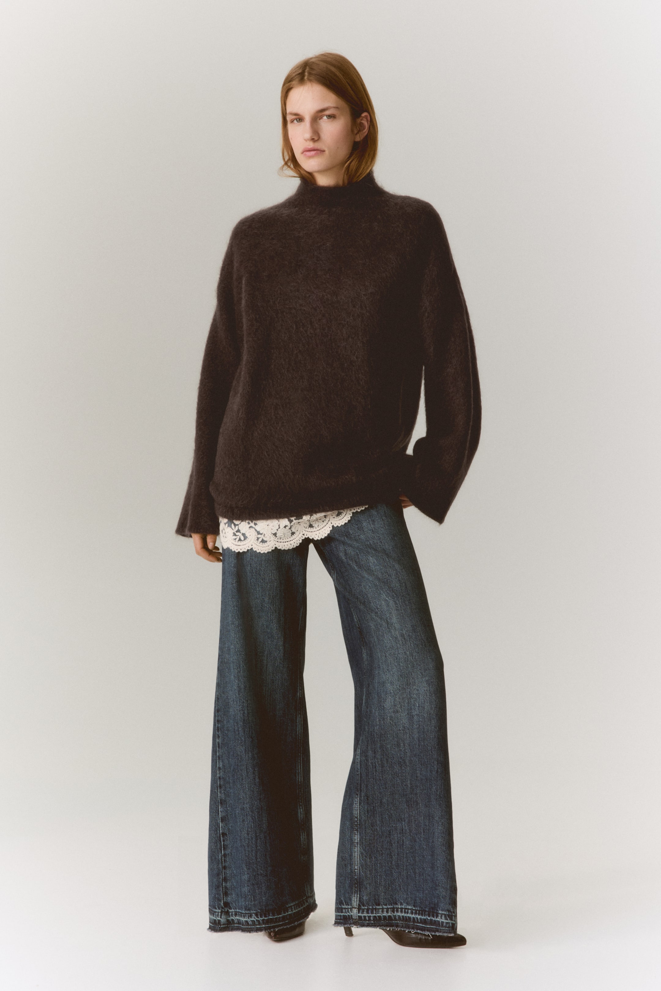 Lace-Trimmed Mohair-Blend Jumper - Grey Marl