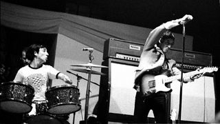 Keith Moon and Pete Townshend of The Who perform on stage at the Corn Exchange on April 30th 1966 in Chelmsford, Essex.