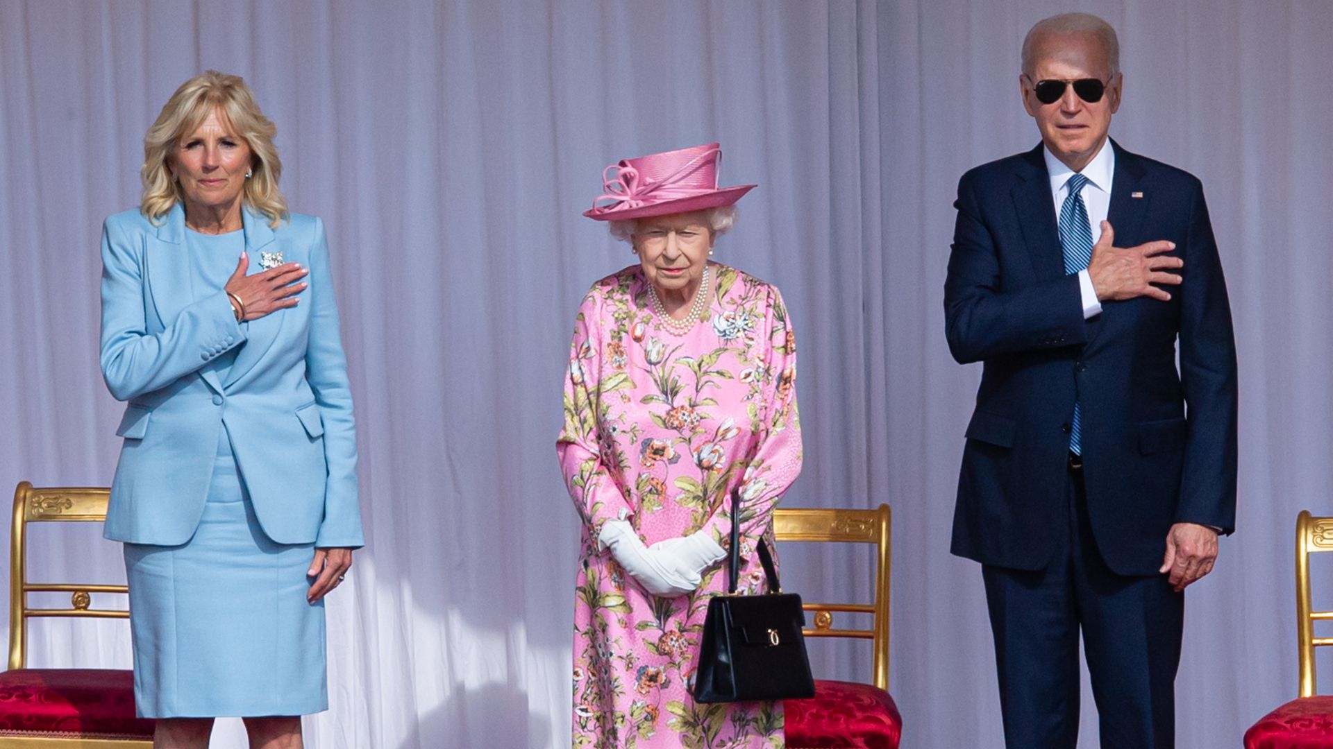 Dr Jill Biden, Queen Elizabeth II and Joe Biden at Windsor Castle on June 13, 2021