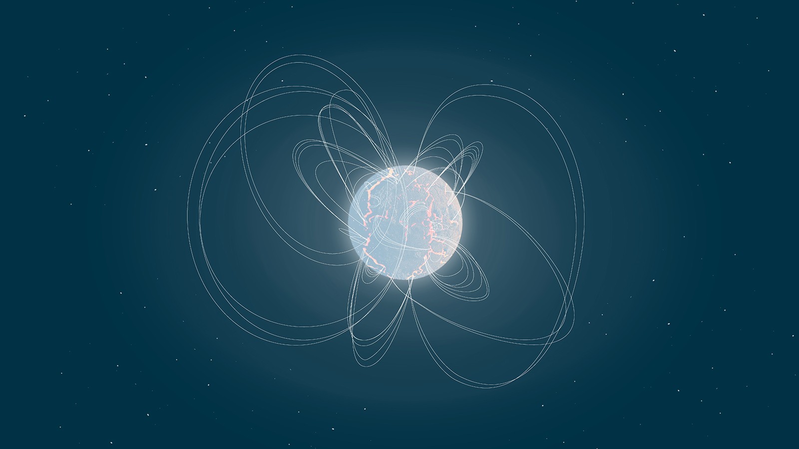 This illustration shows magnetic field lines protruding from a highly magnetic neutron star.