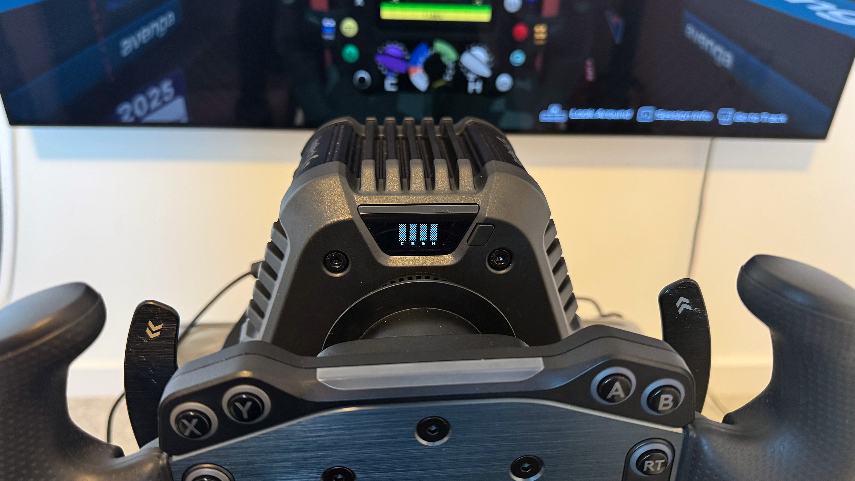 The wheelbase display on the Logitech G RS50