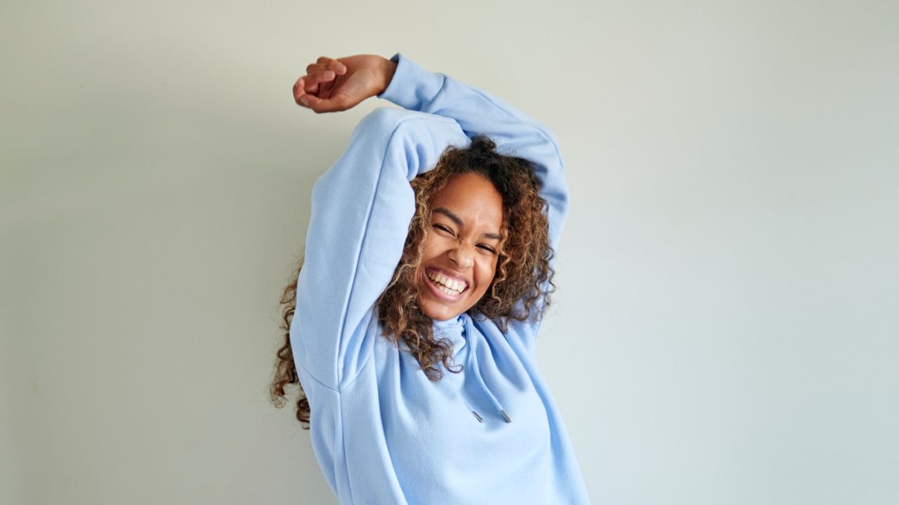 Woman in blue loungewear