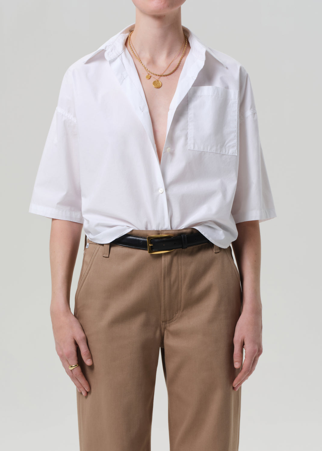 Frances Cropped Cape Button Up in Optic White - Xs / Optic White