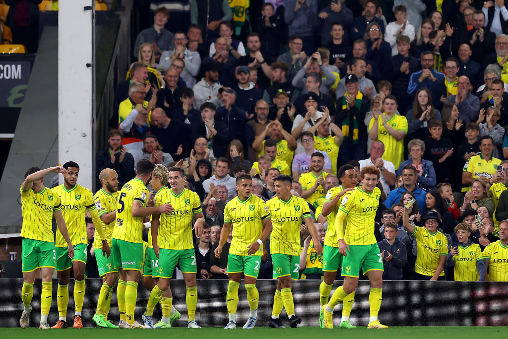 Teemu Pukki of Norwich City celebrates scoring his sides opening goal during the Sky Bet Championship match between Norwich City and Bristol City at Carrow Road on September 14, 2022 in Norwich, England.