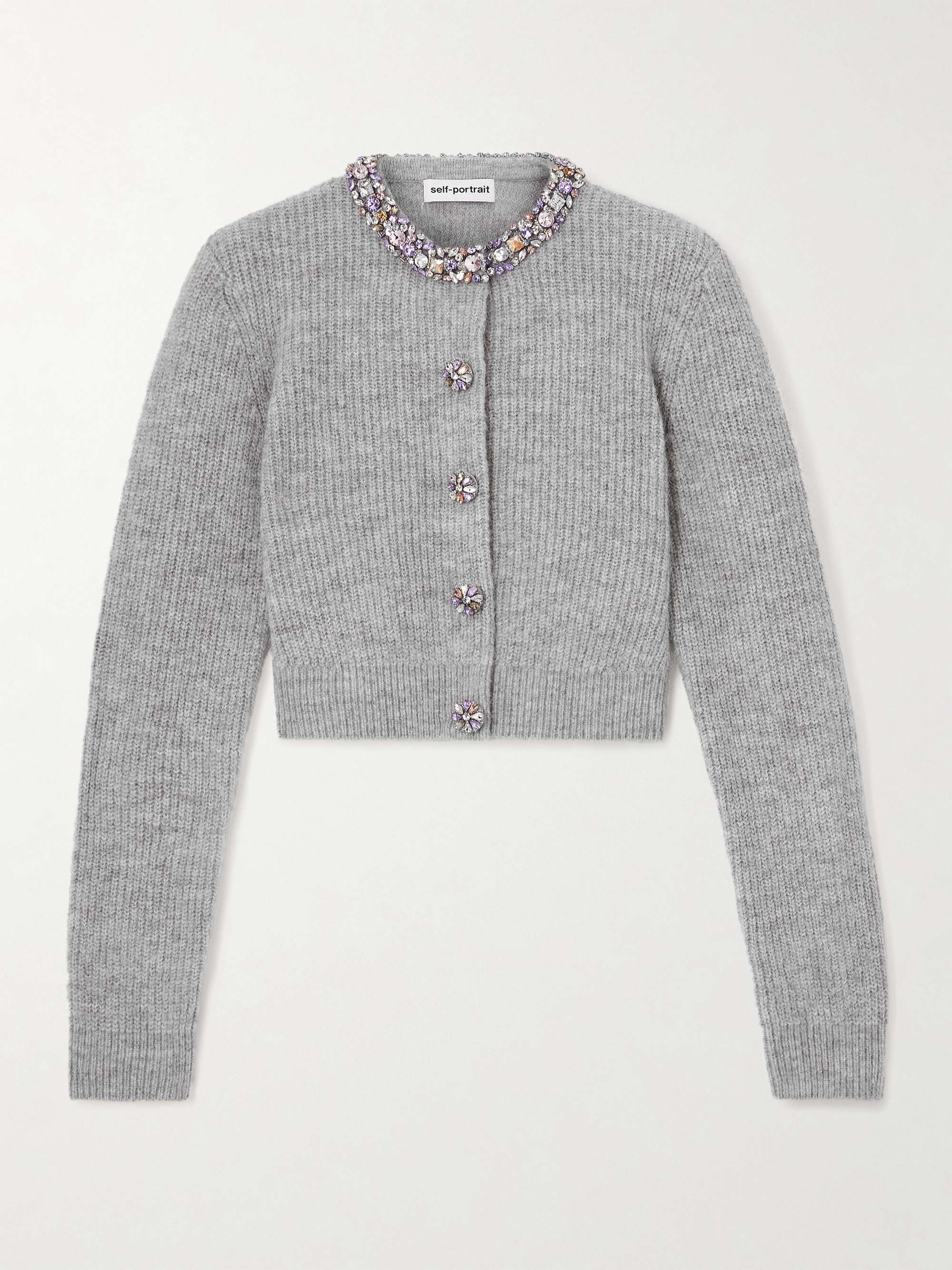Crystal-Embellished Ribbed-Knit Cardigan
