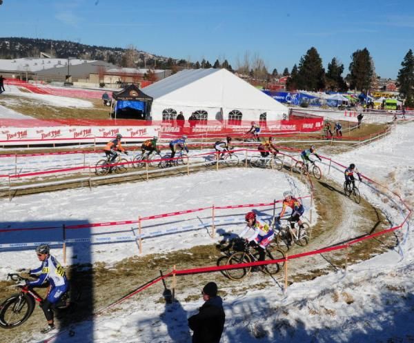 Riders round an S-Turn before climbing the steps.