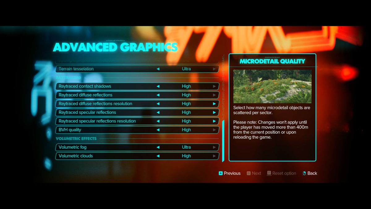 A screenshot of the graphics settings options in Ubisoft's Star Wars Outlaws
