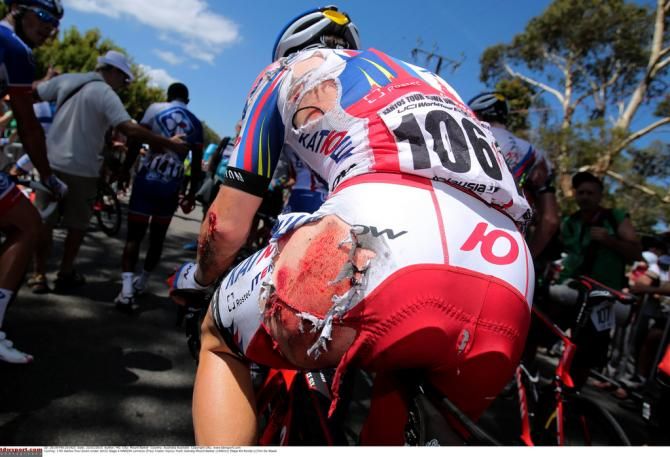 Alexey Tsatevich (Katusha) missing a fair bit of skin