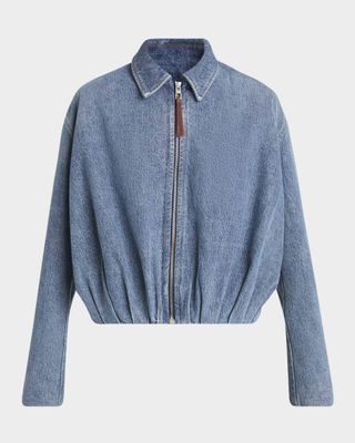 Draped Denim Bomber Jacket