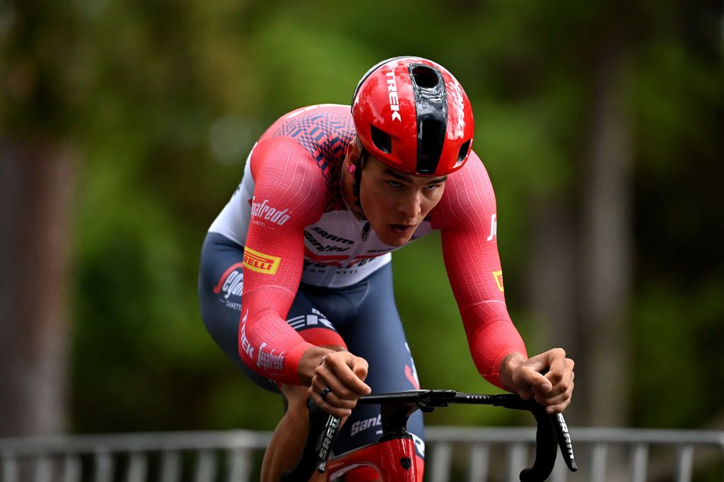 ADELAIDE AUSTRALIA JANUARY 17 Marc Brustenga of Spain and Team Trek Segafredo sprints during the 23rd Santos Tour Down Under 2023 Prologue a 55km individual time trial stage from River Torrens Karrawirra Parri Adelaide CBD to River Torrens Karrawirra Parri Adelaide CBD TourDownUnder WorldTour on January 17 2023 in Adelaide Australia Photo by Tim de WaeleGetty Images
